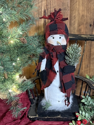 Handmade Snowman in Black & Red Buffalo Check with Greens By Deb 15